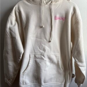Cream Hoodie Sweatshirt with Pink 'loverboy' Script